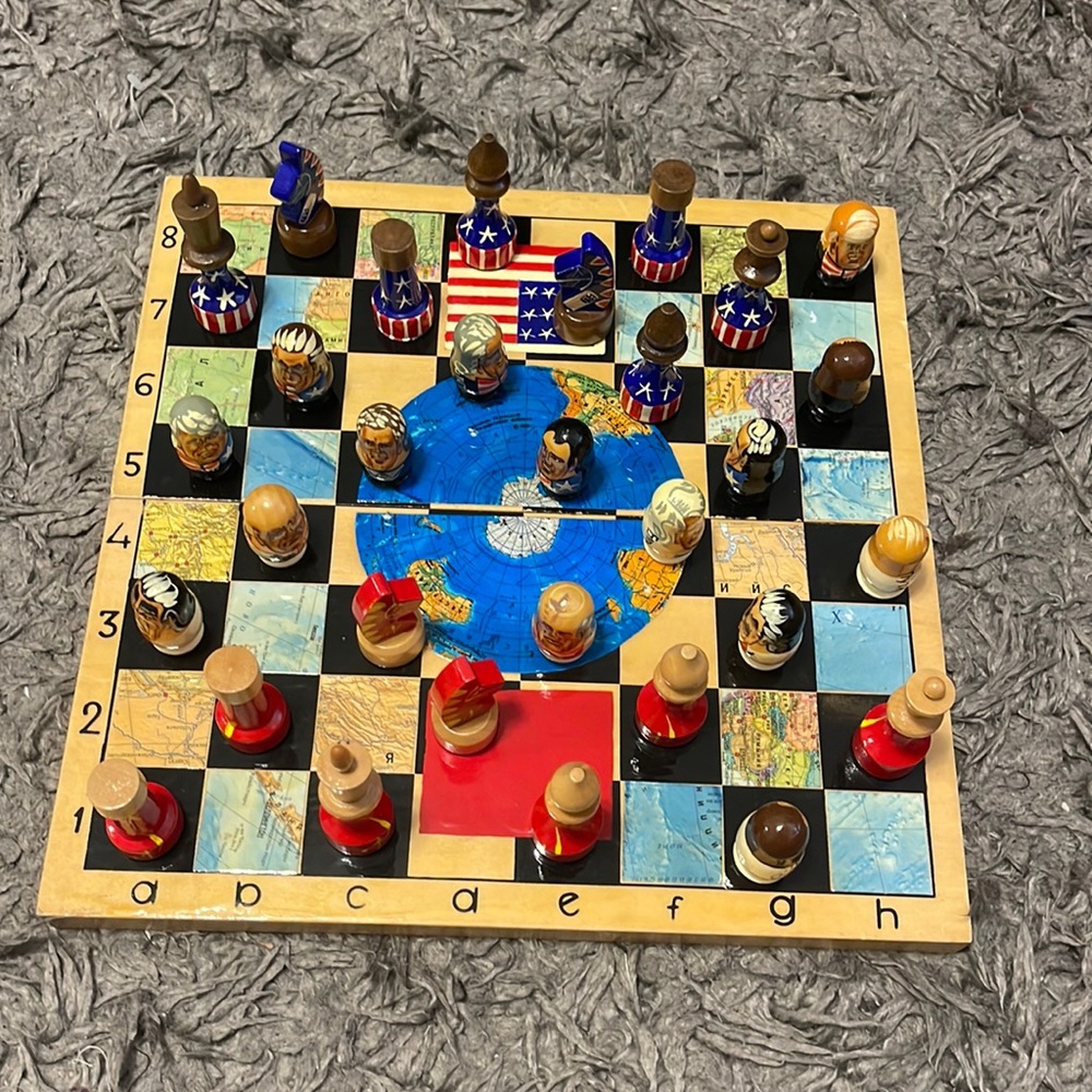 Unique Handmade US vs. Soviet Union Chess Board
